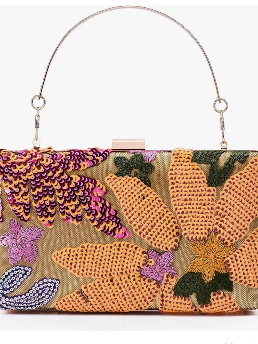 Floral Sequin Embellished Box Clutch - Orange & Pink